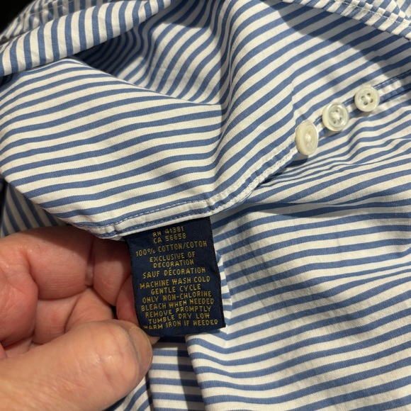 LAUREN RALPH LAUREN Sz XL Blue Label Stripes 100% Cotton Button Down Shirt - Picture 7 of 8